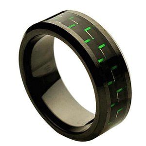 8MM CERAMIC WEDDING BAND GREEN CARBON FIBE…